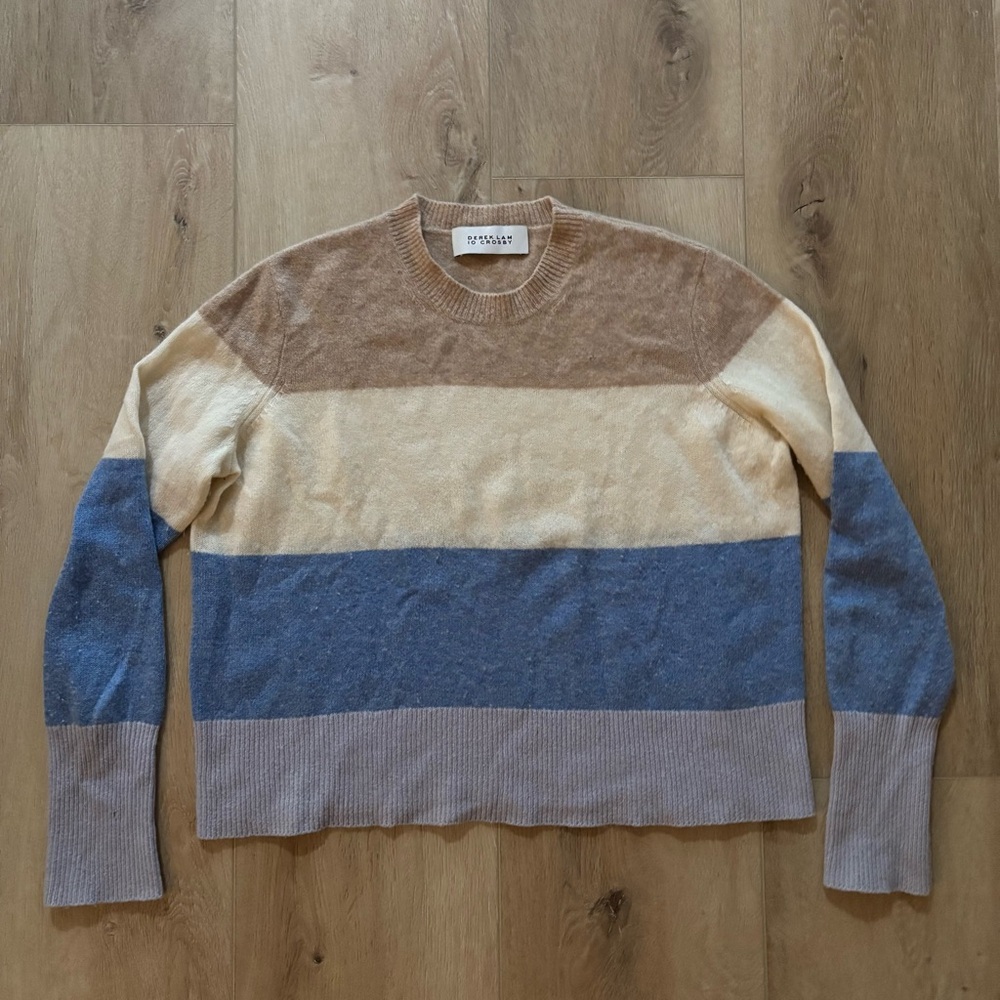 10 Crosby Derek Lam Striped Sweater in Tan, Cream, and Blue